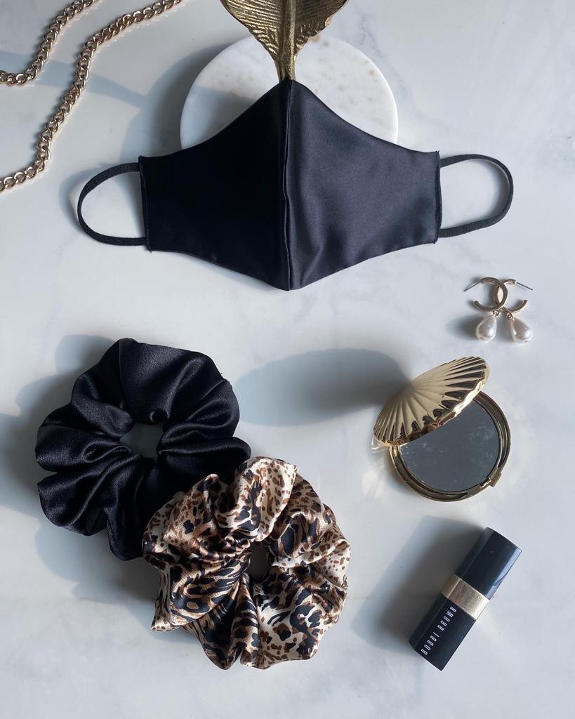 Black satin silk mask