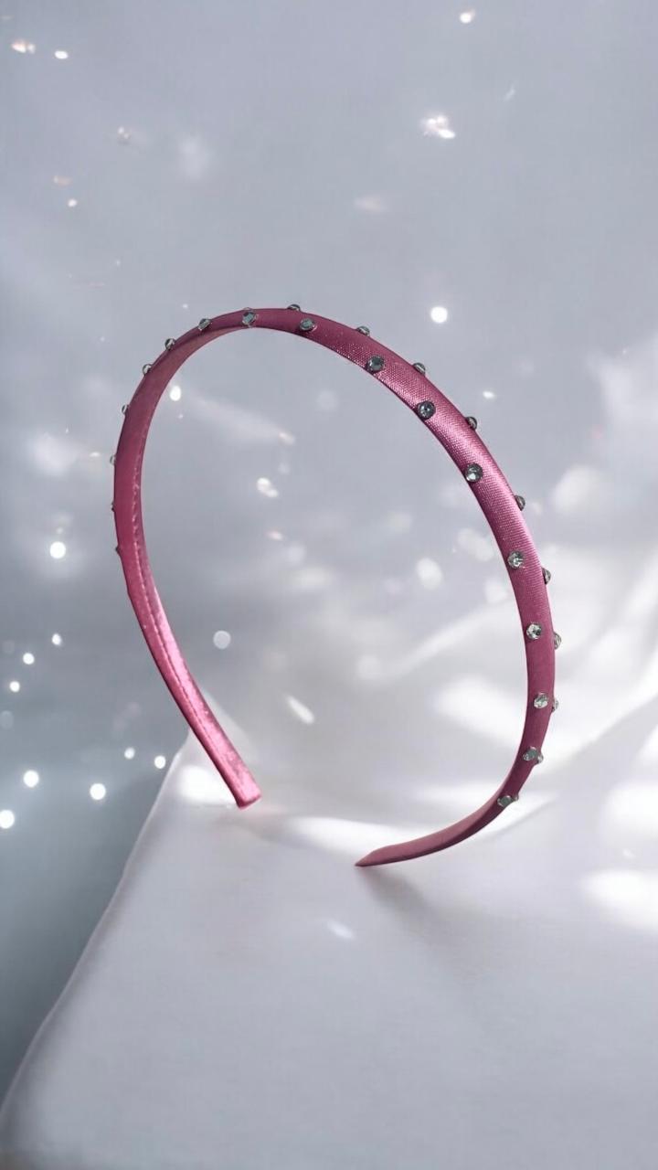 Pink satin Headband with Rhinestones