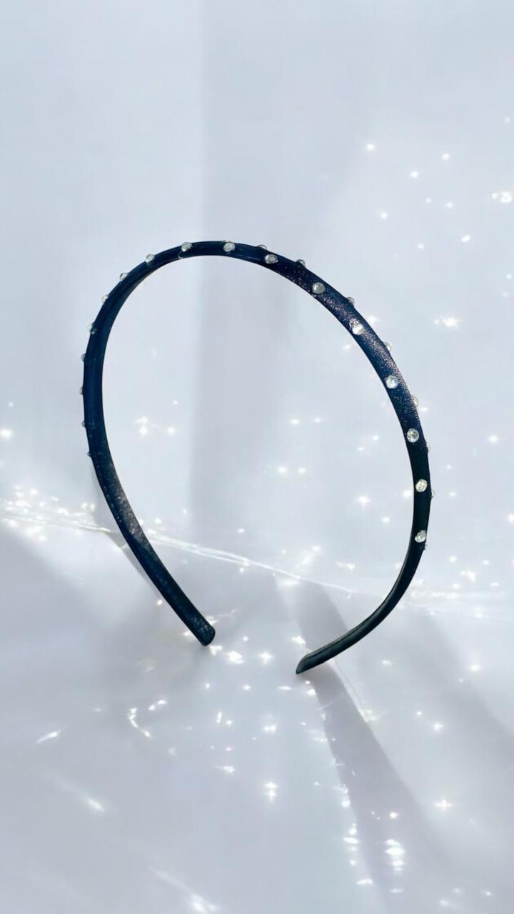 Black satin Headband with Rhinestones