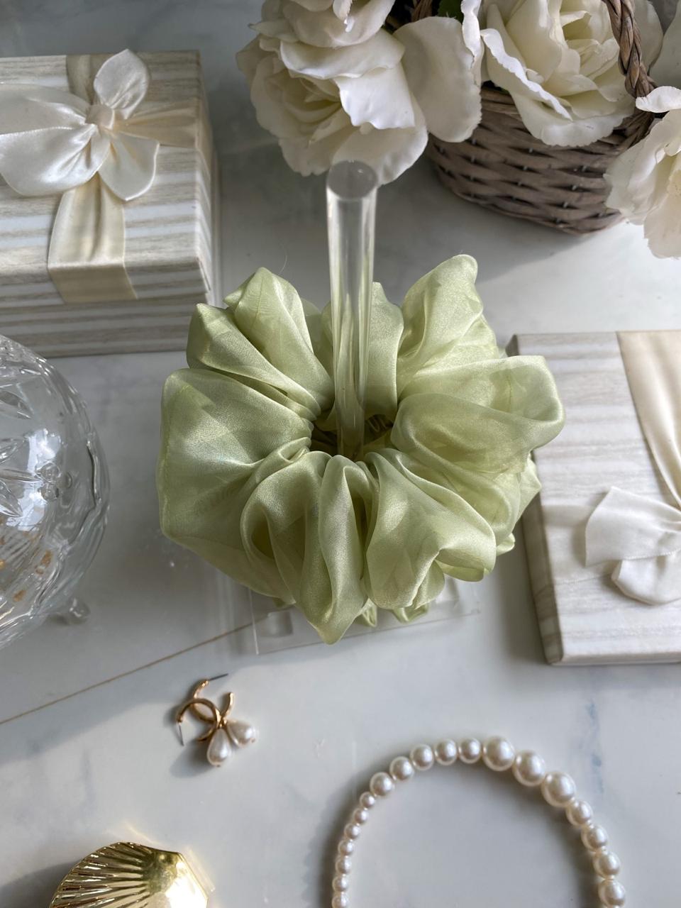 Avacado Organza scrunchie