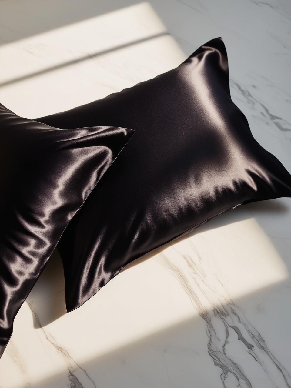 Set of 2- Satin Silk Pillowcase in Black
