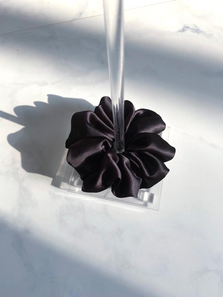 Black satin silk scrunchie