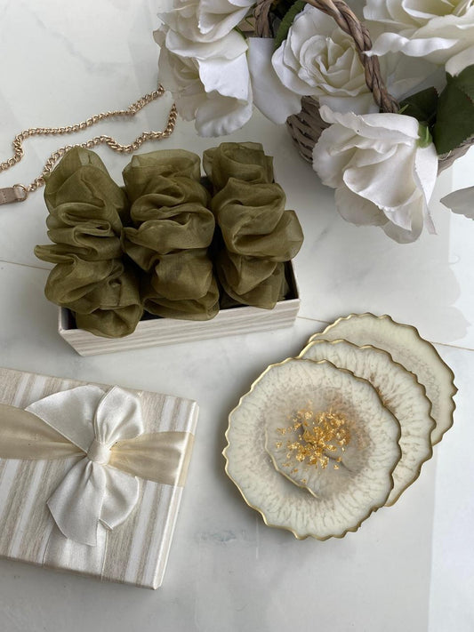 Olive green Organza Scrunchie