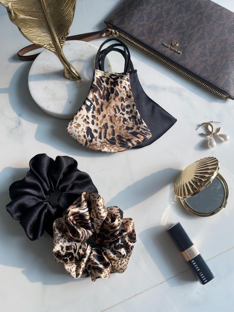 Leopard print satin silk mask