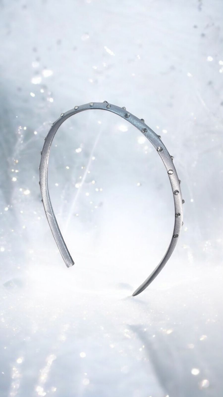 Silver satin Headband with rhinestones