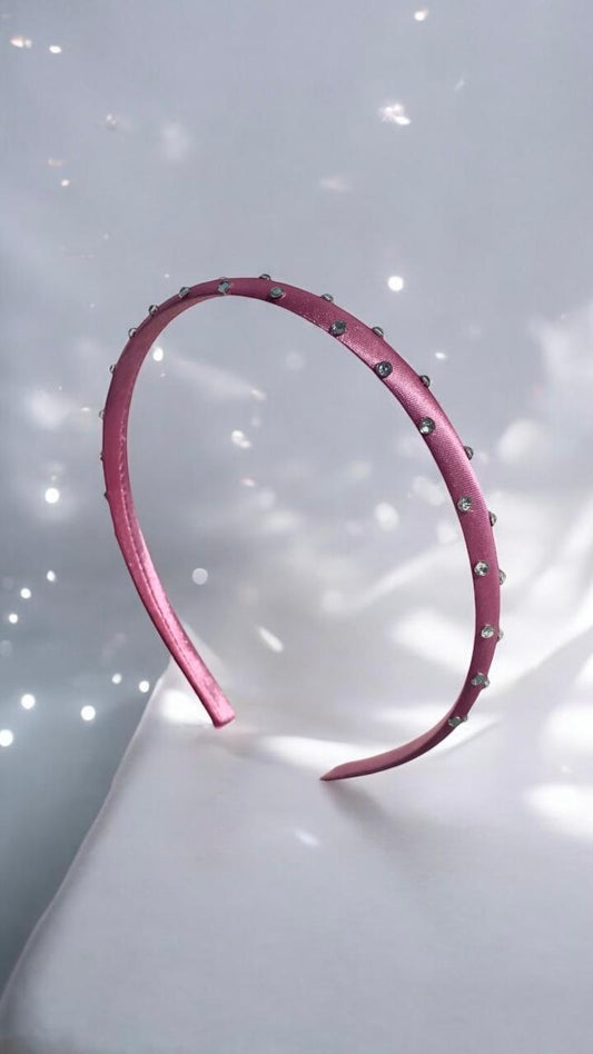 Pink satin Headband with Rhinestones