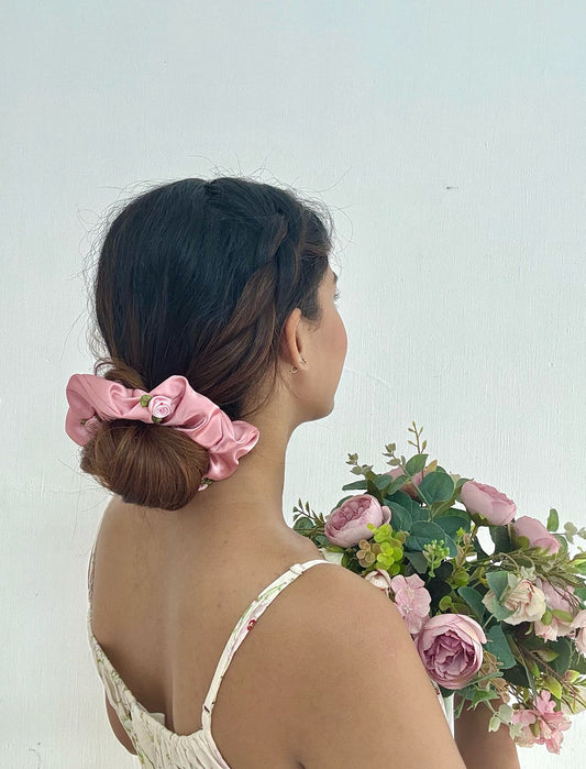 Rose Satin silk scrunchie