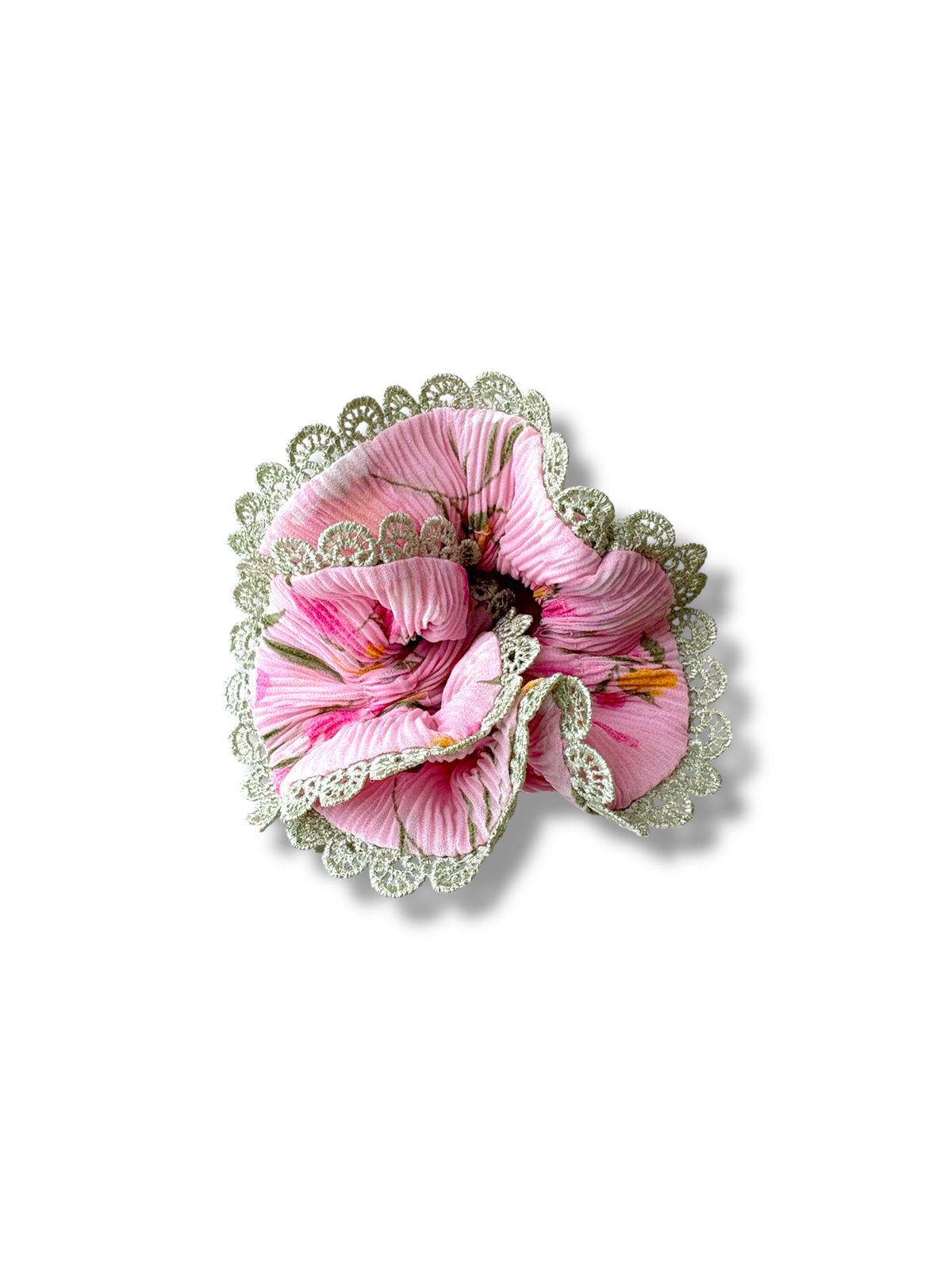 Floral ruffle lace scrunchie