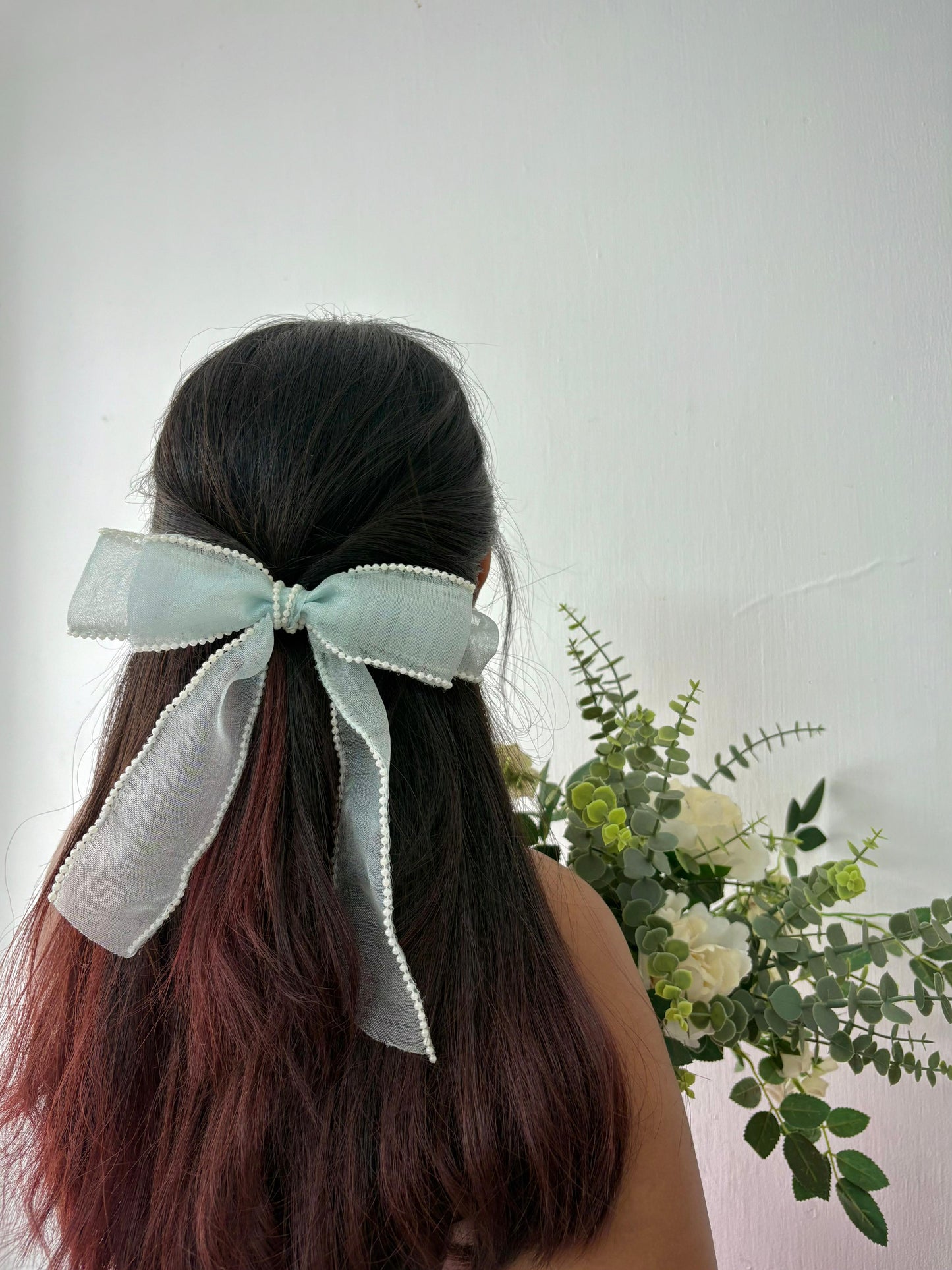 Sky blue Organza Pearl Bow