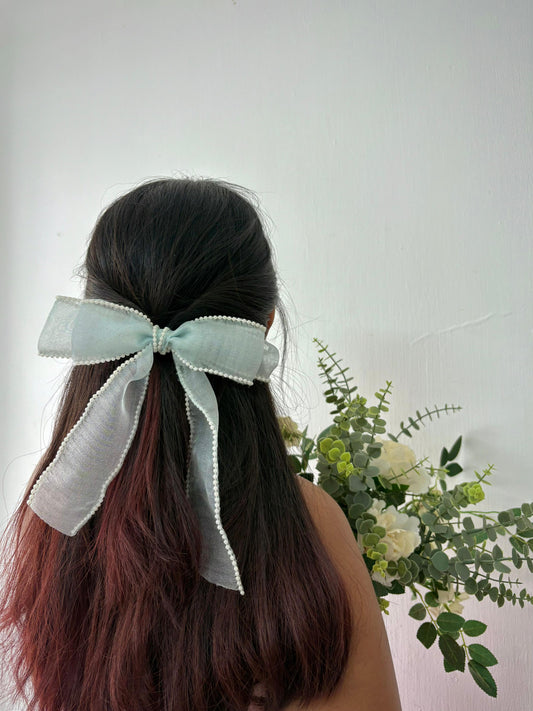 Sky blue Organza Pearl Bow