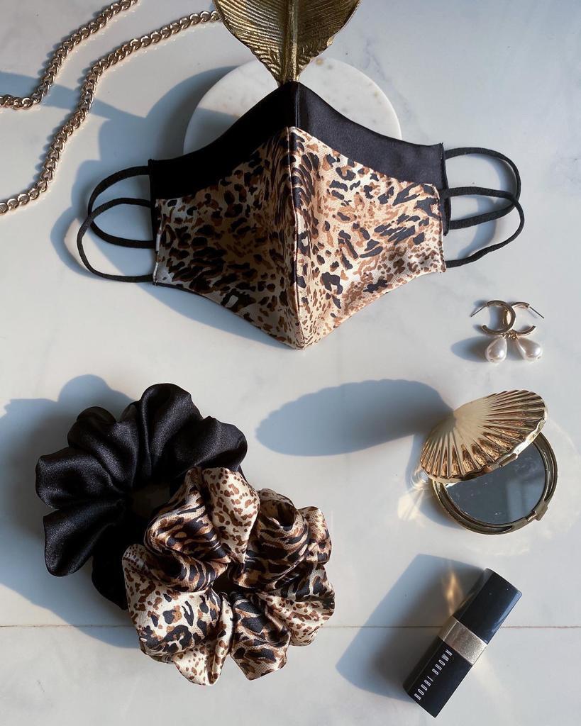 Leopard print satin silk mask
