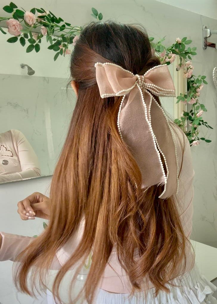 Peach Organza Pearl Bow