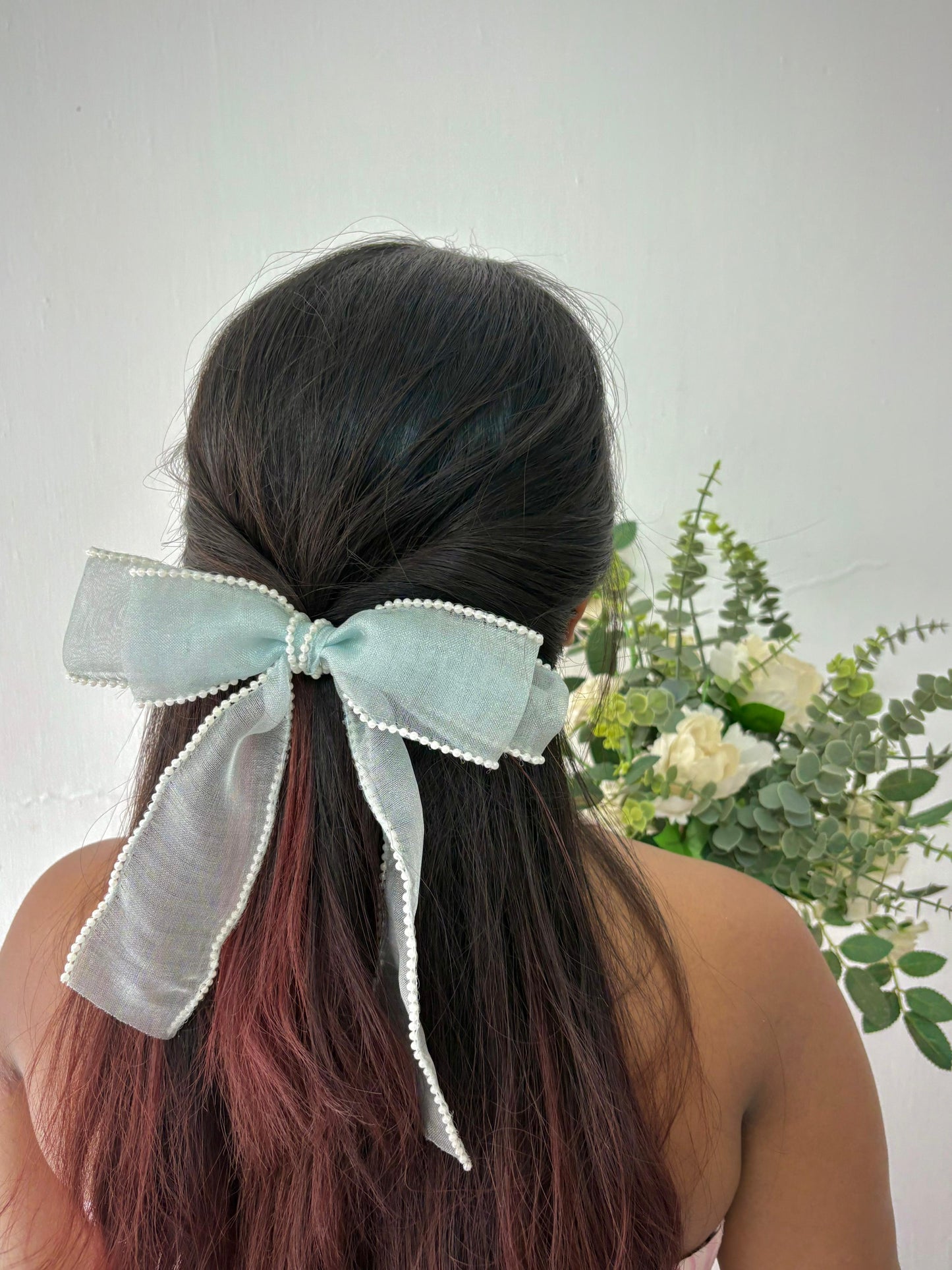 Sky blue Organza Pearl Bow