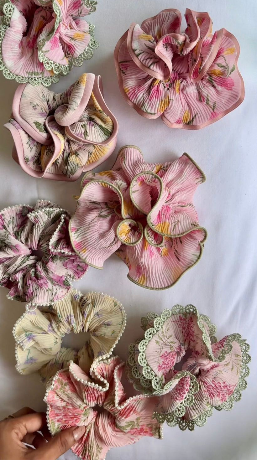 Soft pink ruffle scrunchie