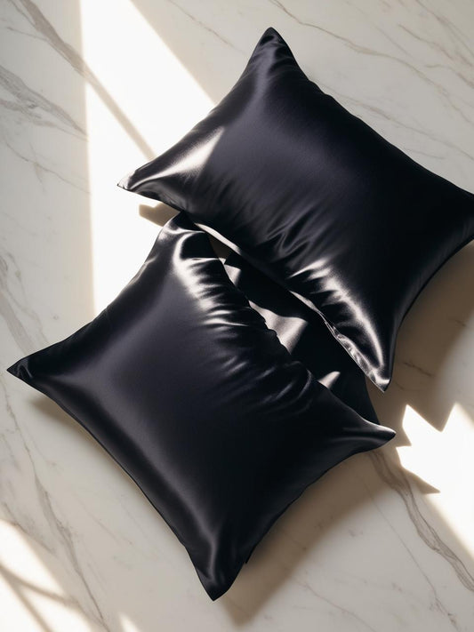 Set of 2- Satin Silk Pillowcase in Black